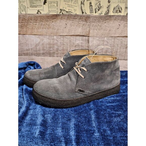 Fendi Men Leather Shoes Sneakers Calf Blue Gray EU 39 US 6.5 7 - Picture 5 of 9